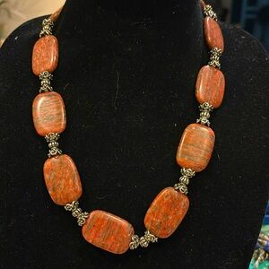 Vintage Chunky Unakite Jasper Natural Stone Necklace. Tested